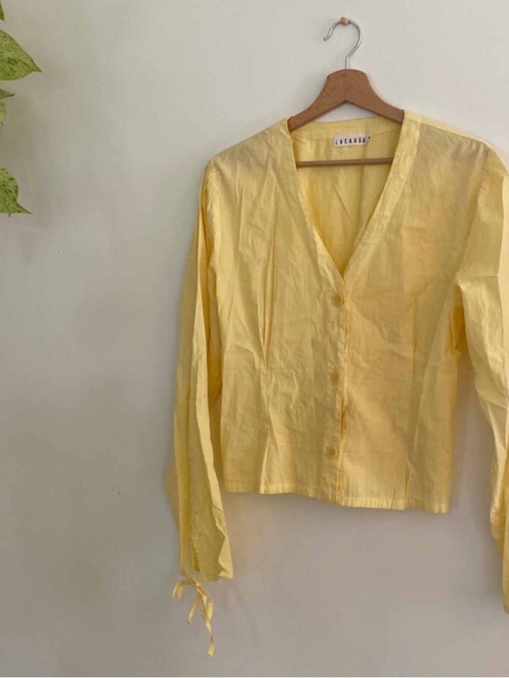 LACAUSA Pale Yellow V-Neck Button Down Shirt